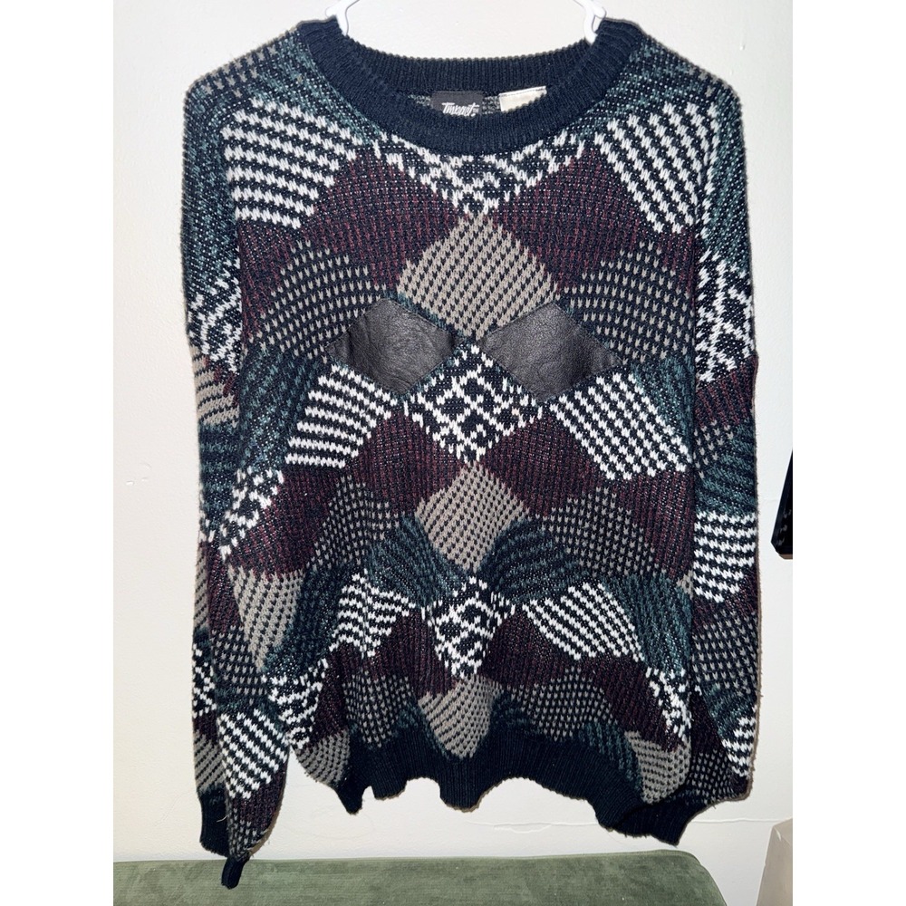 Vintage Impact‎ Mens Sweater Size XL Grandpa Acrylic Geometric 90s Knit Crewneck